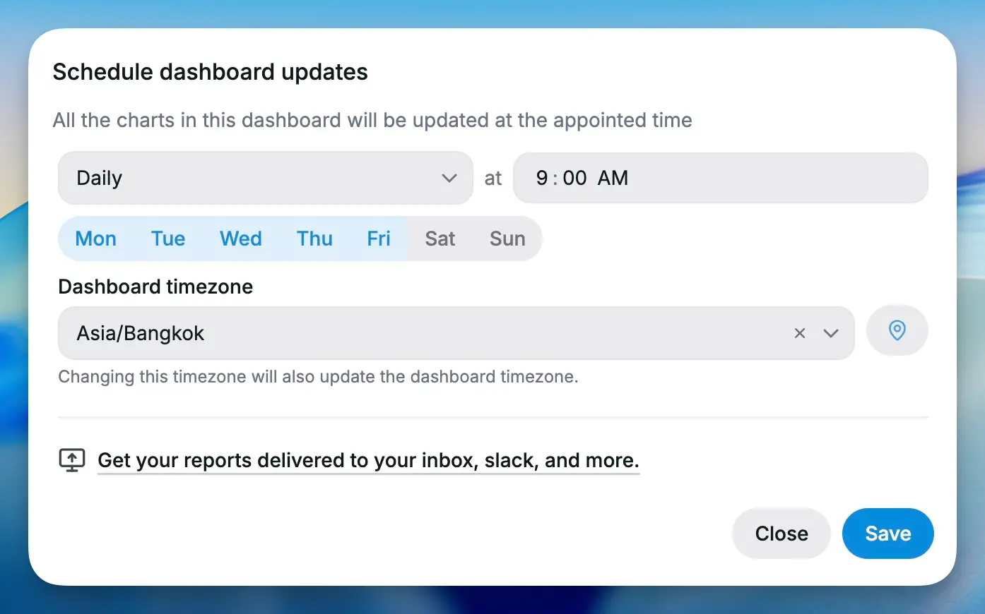 Chartbrew daily schedule controls