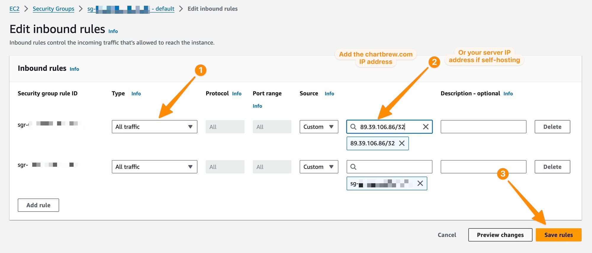 Adding security rules for Amazon RDS to allow remote connections