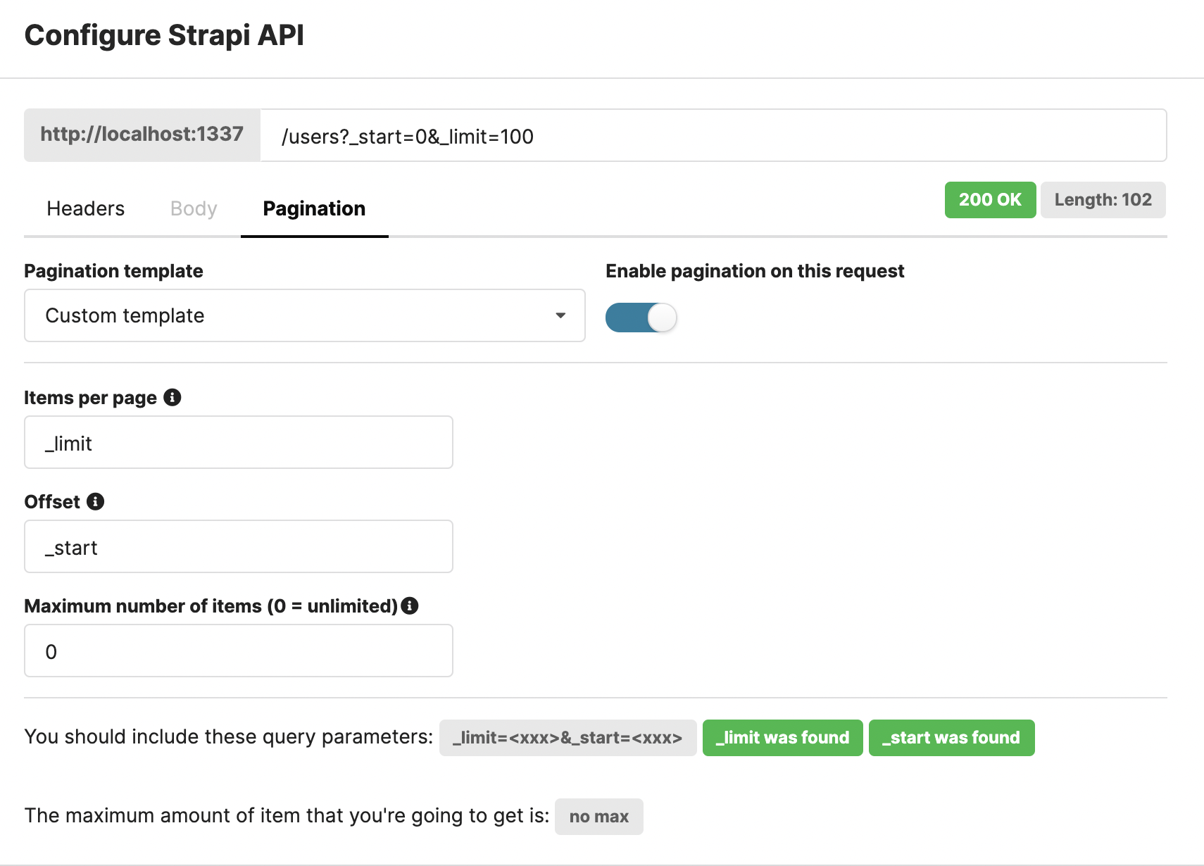 Strapi pagination settings in Chartbrew