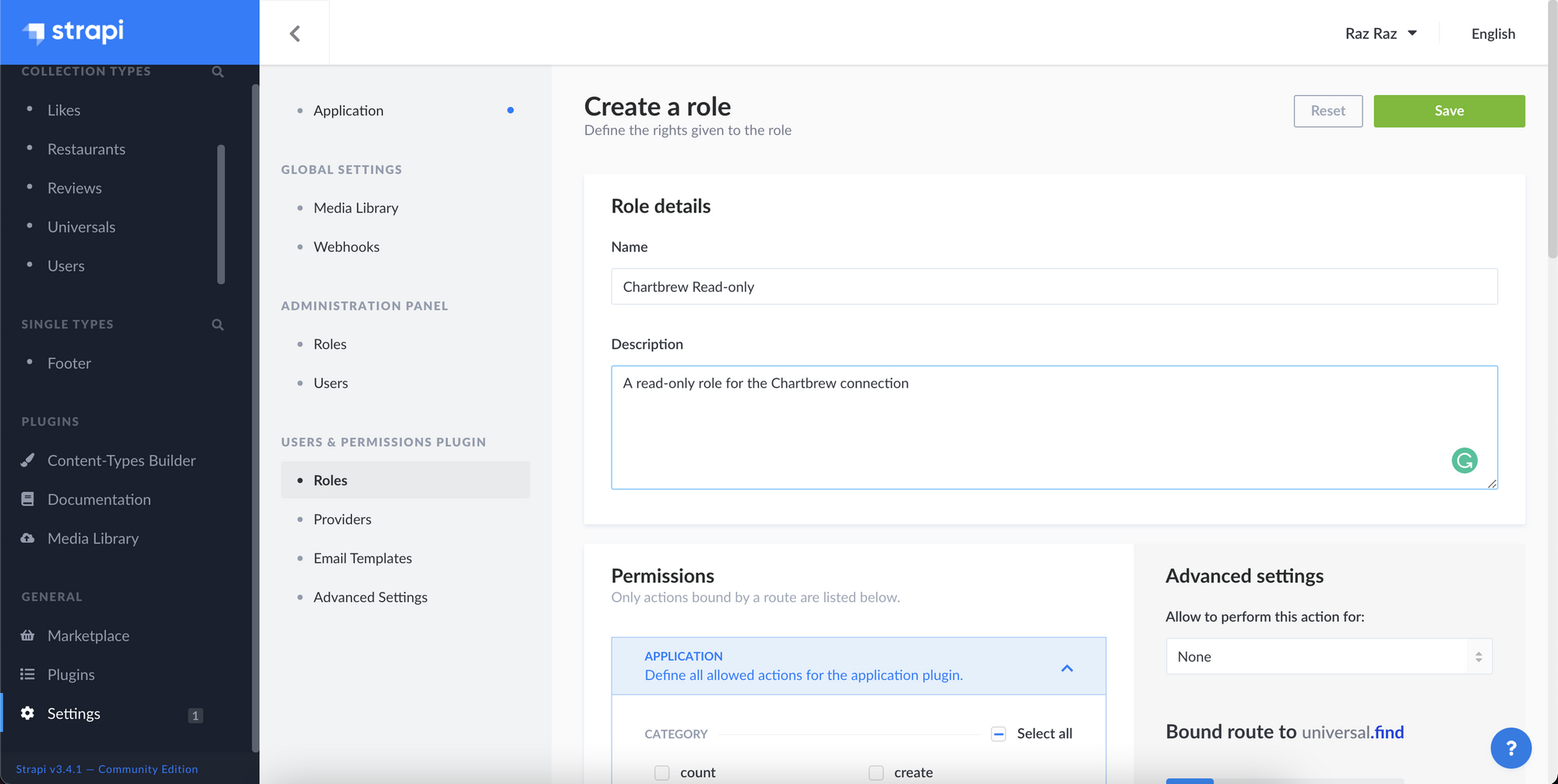 Chartbrew role in Strapi