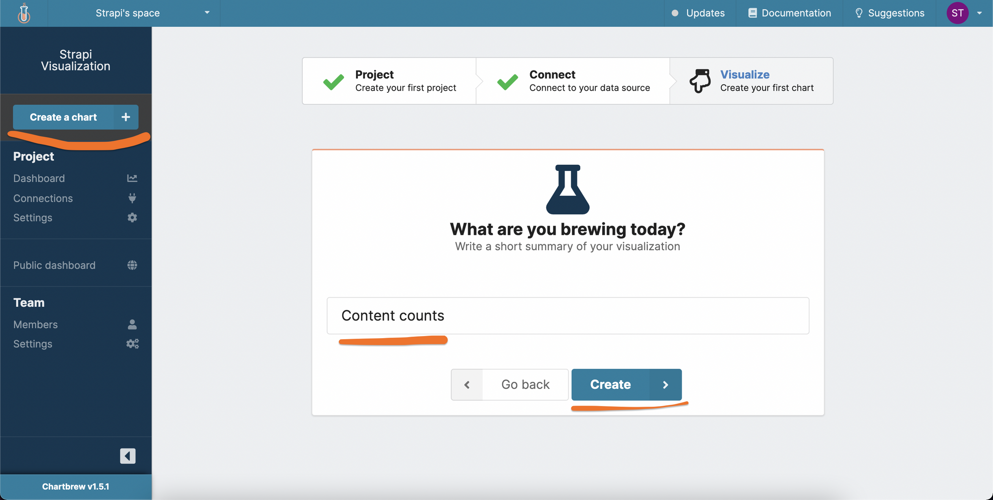 Creating a new chart in Chartbrew