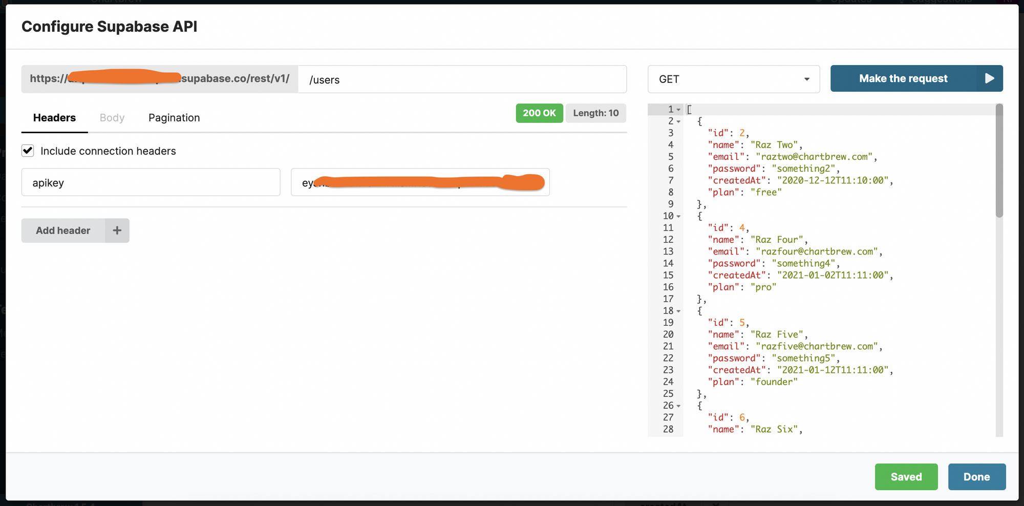 Chartbrew API request to Supabase
