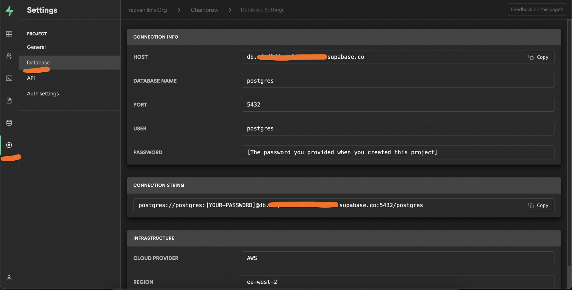 Postgres connection string for Chartbrew