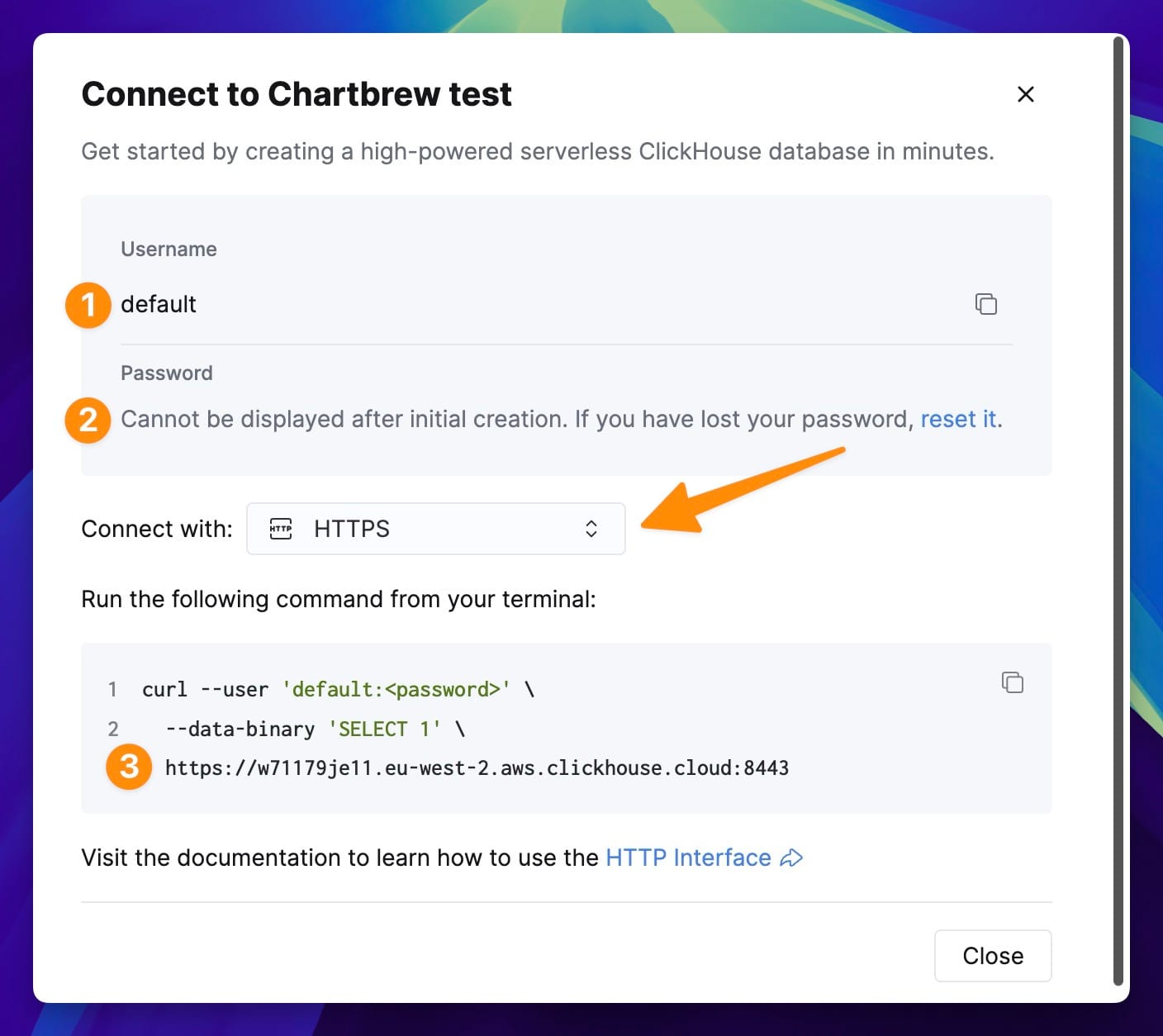 ClickHouse database connection settings