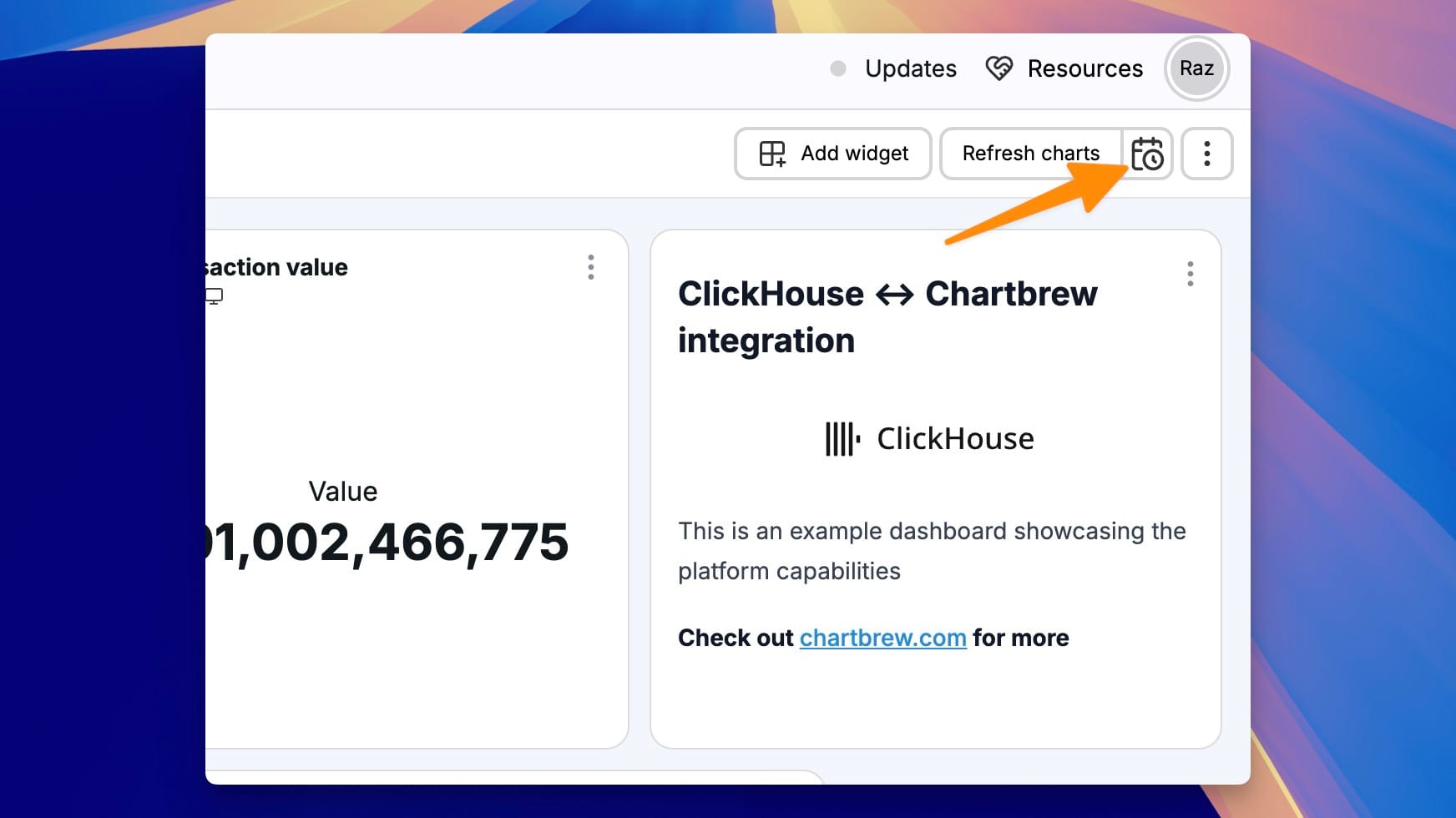 ClickHouse schedule data updates with Chartbrew